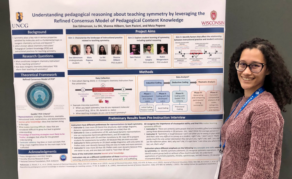 Zoe Edmonson with her project about chemistry pedagogy